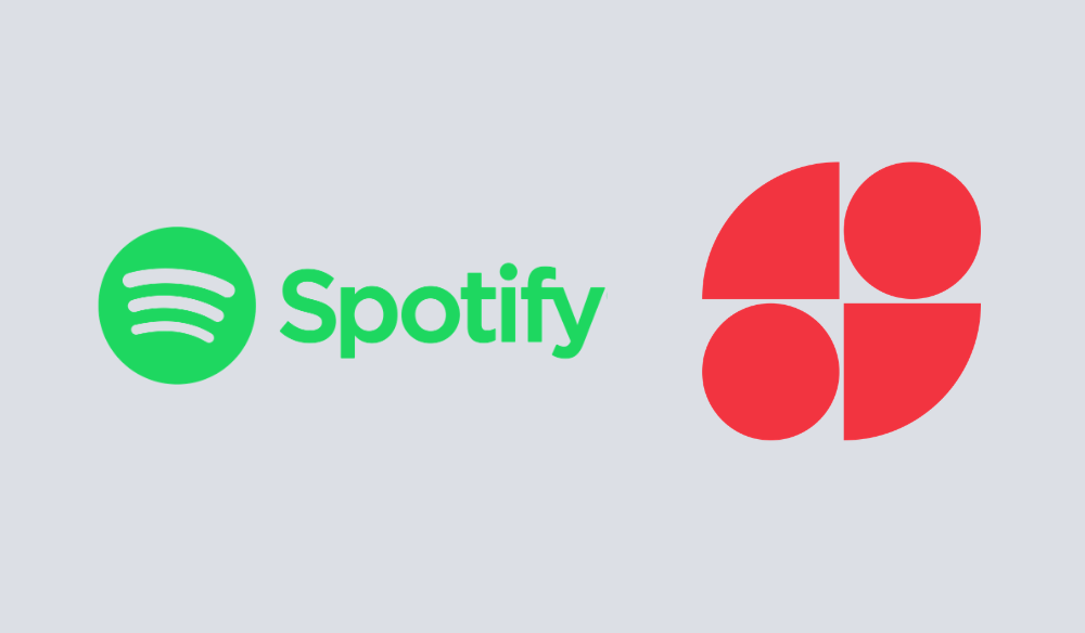 Spotify logo beside an abstract music service graphic