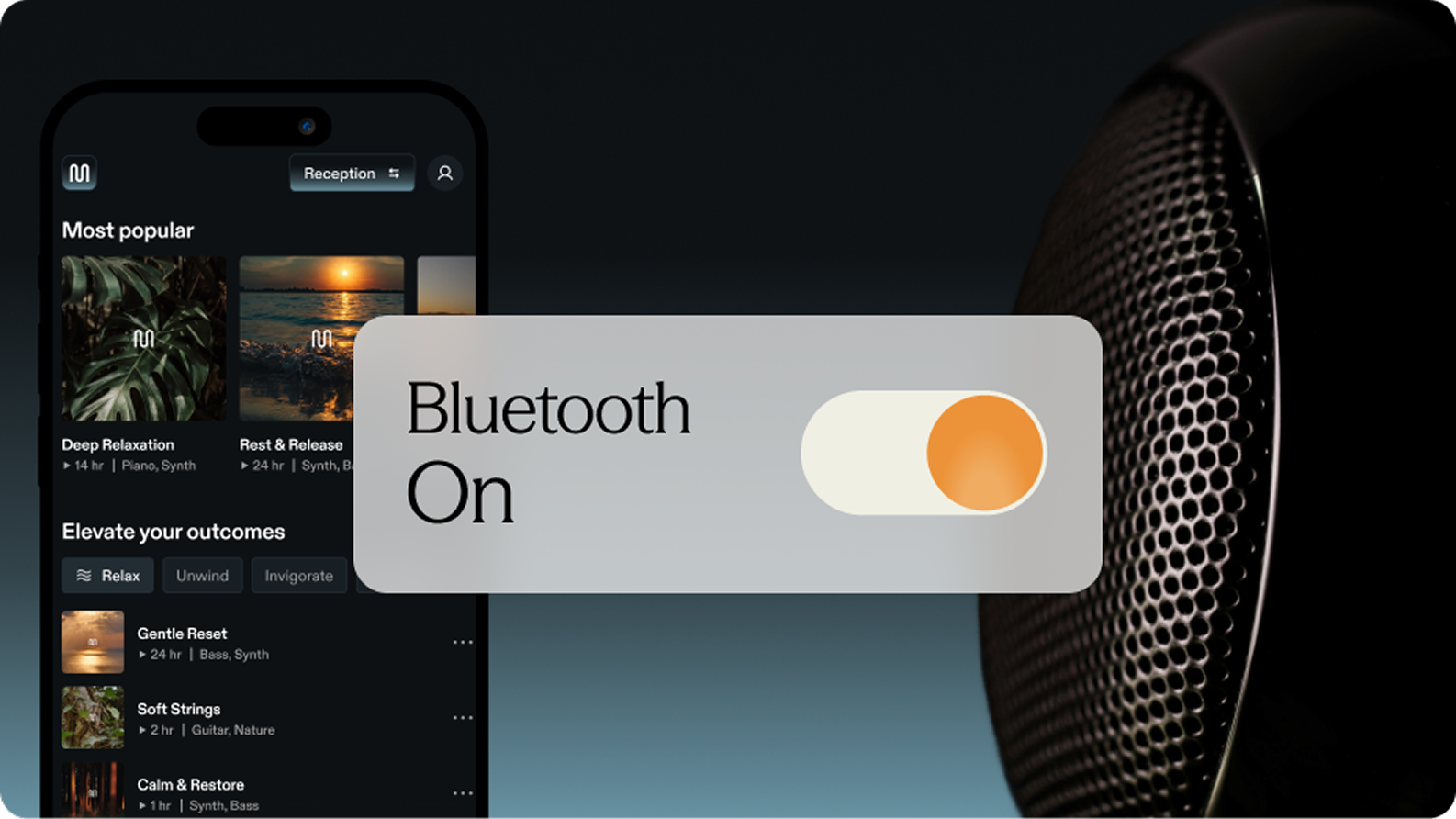 Bluetooth toggle over a speaker close-up