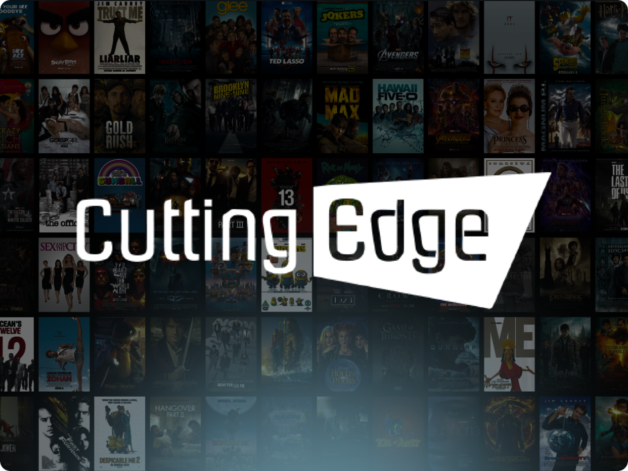 Cutting Edge Group logo over a wall of film soundtrack artwork