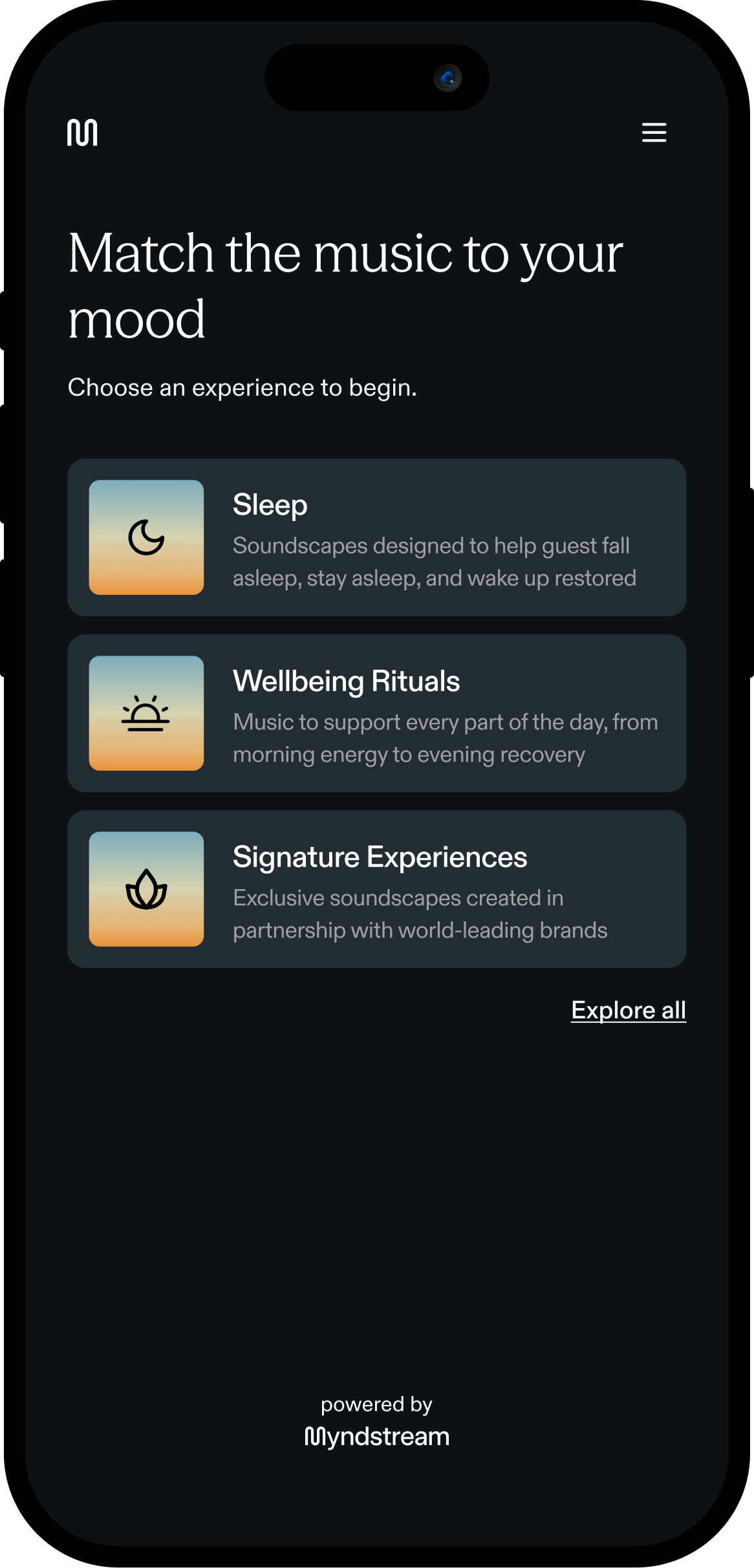My Stream app screen for matching music to your mood
