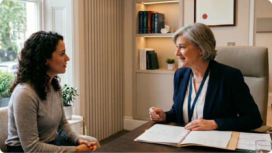 Consultation between practitioner and patient in a private clinic