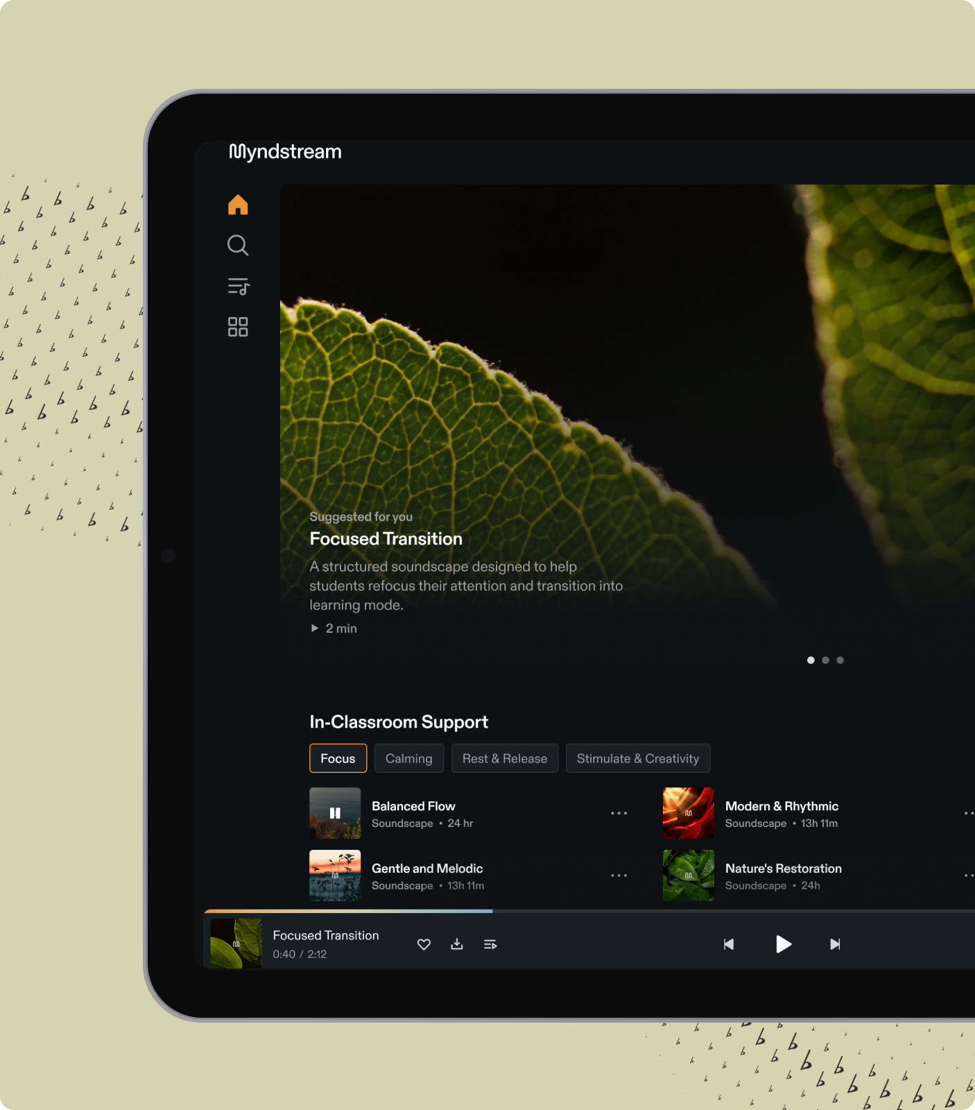 Myndstream web player with in-classroom support playlists