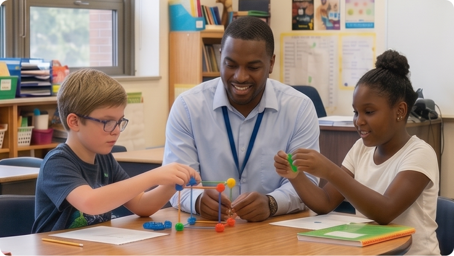 Teacher playing a counting game with two pupils