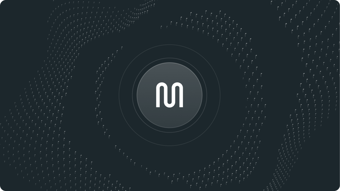Myndstream monogram over a dark soundwave pattern