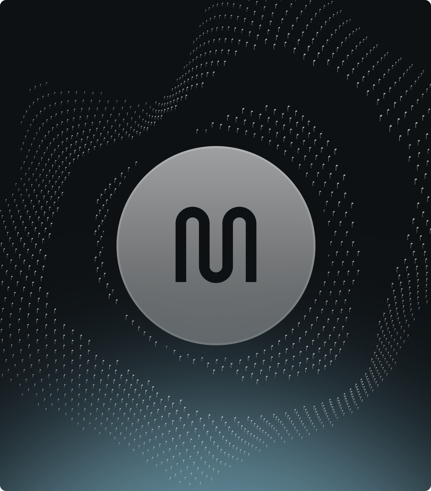 Myndstream monogram over a dark soundwave pattern