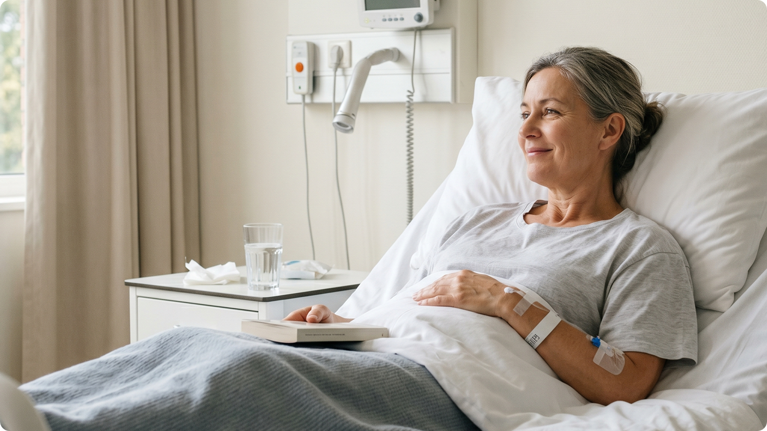 Patient resting comfortably in a hospital bed