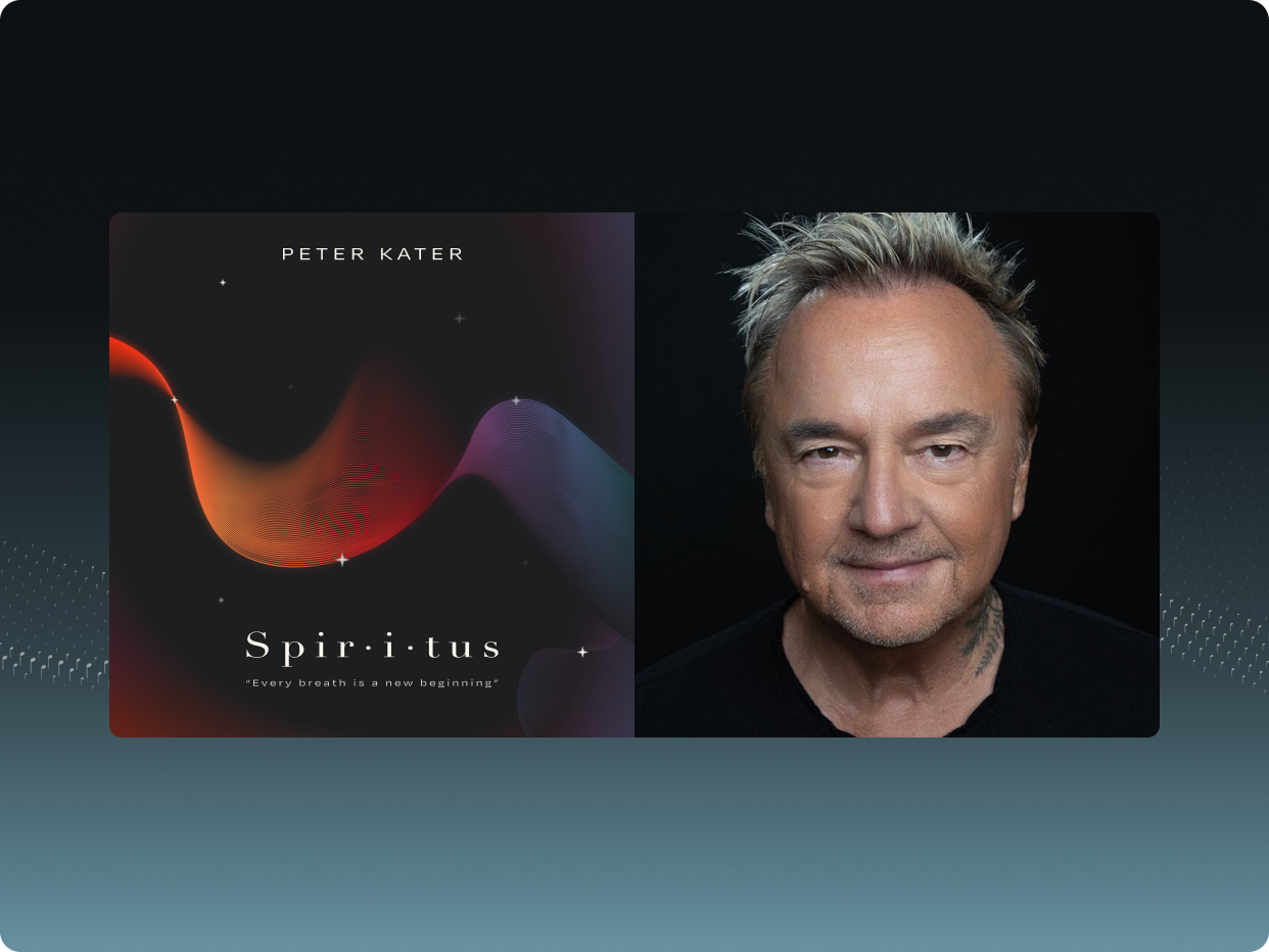 Peter Kater beside the Spiritus album artwork for Salt Chamber