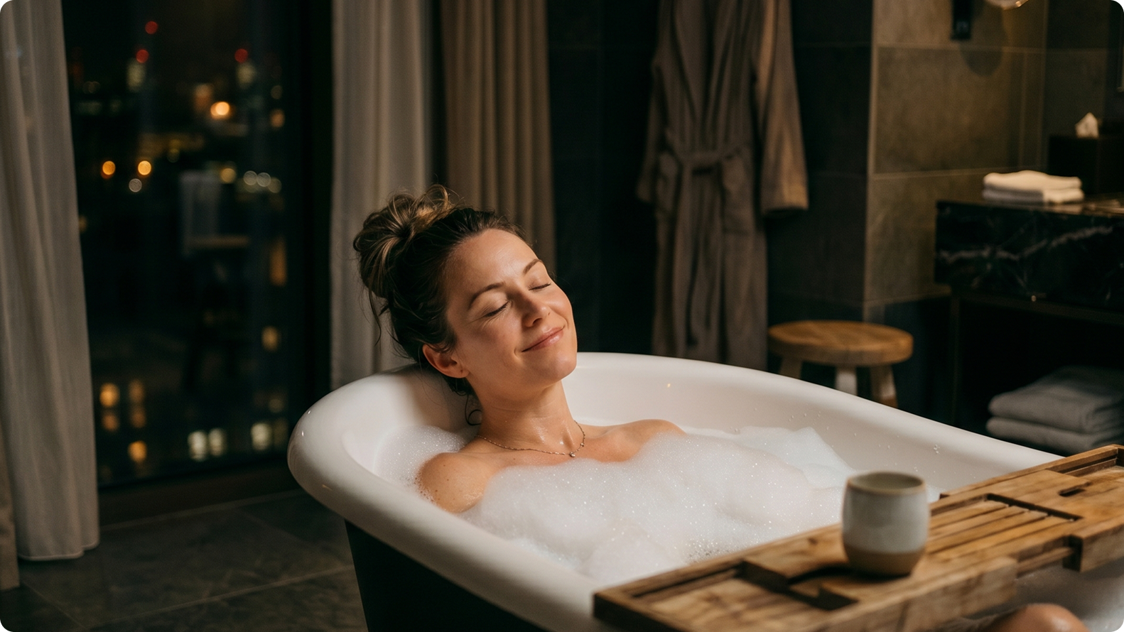 Guest relaxing in a bath as part of a signature spa experience