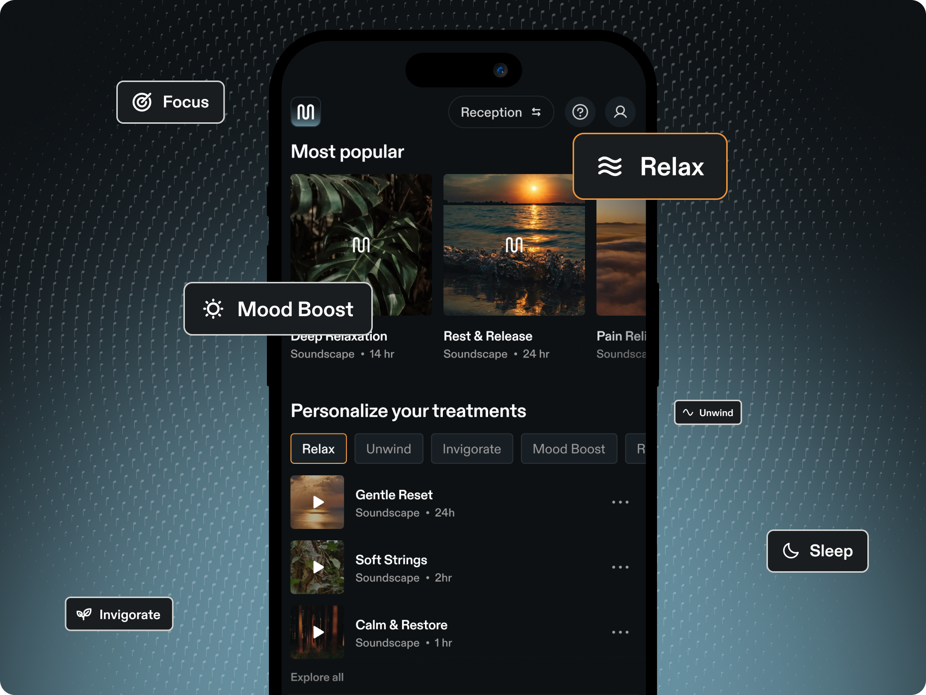The Stream by Myndstream on a phone with mood and treatment options