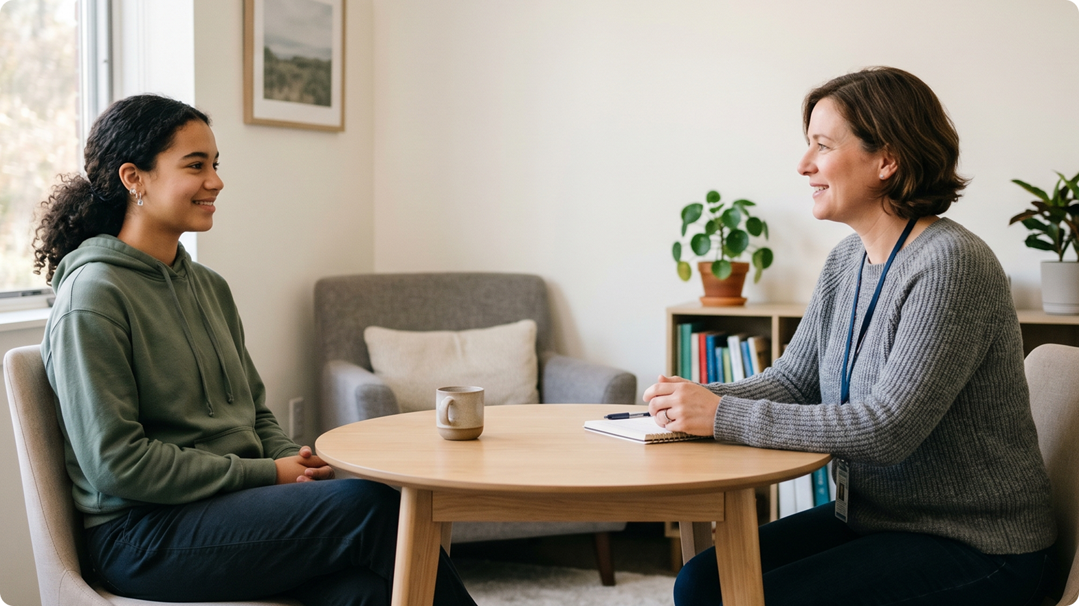 Student in conversation with a school counsellor