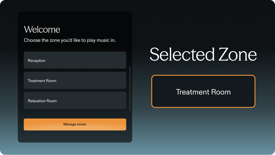 Myndstream zone selection screen with Treatment Room selected